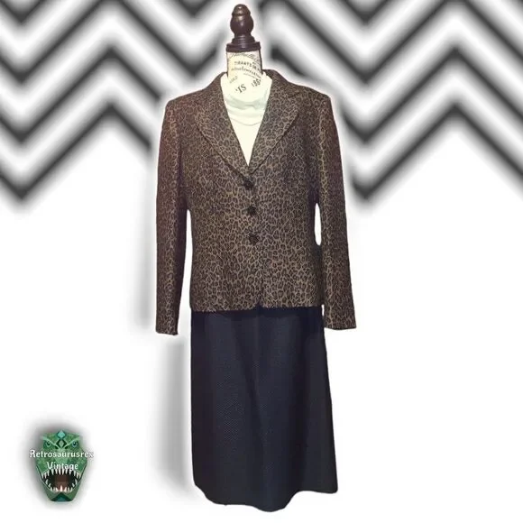 Vintage 1990’s Leopard Animal Print Two Piece Business Interview Power Suit, Plu - Picture 7 of 9
